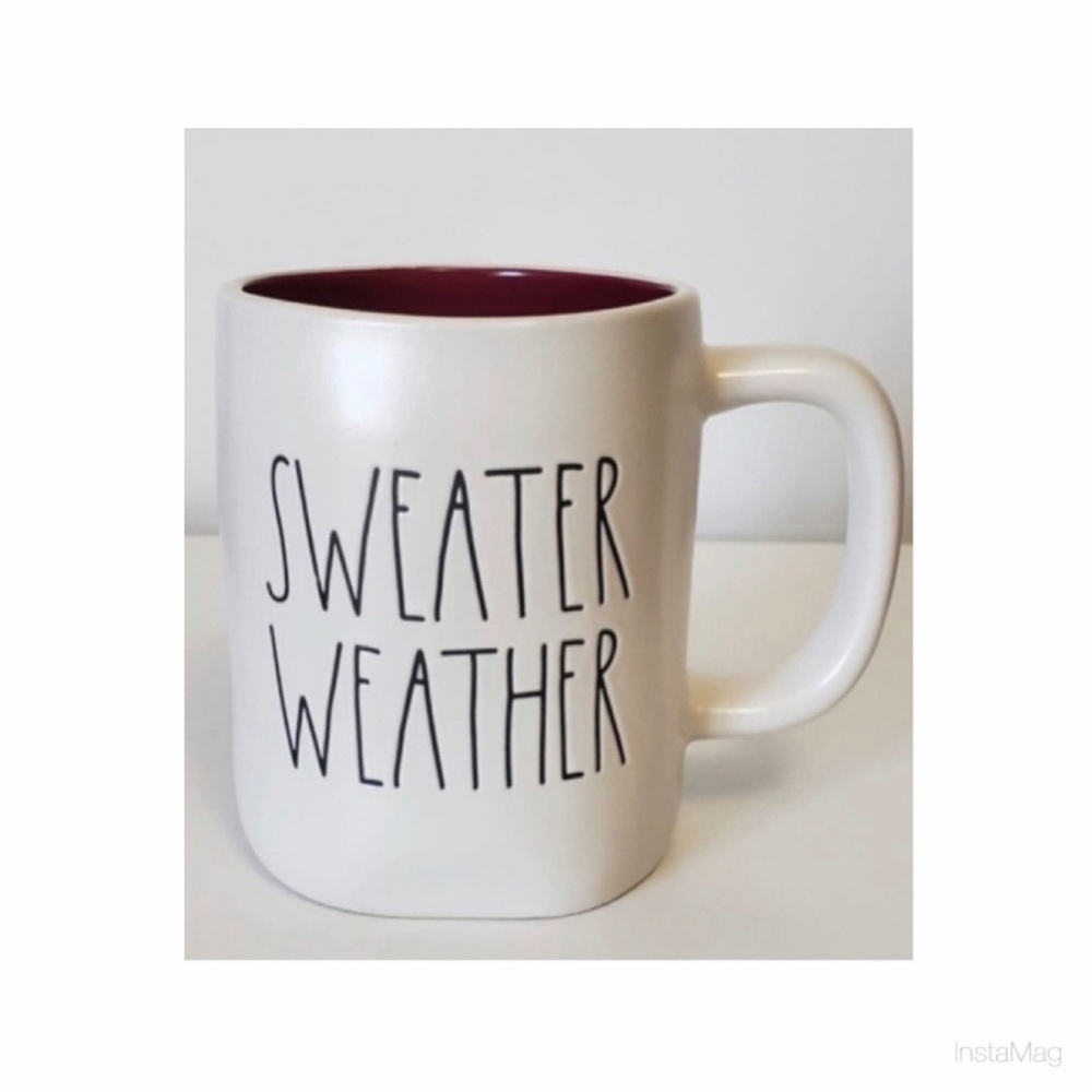 NEW Rae Dunn Sweater Weather Mug Burgundy Interior Fall Autumn 🍂